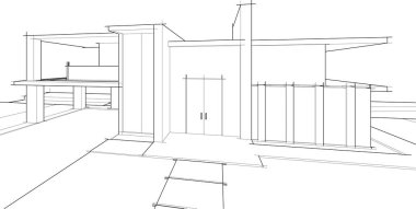 Modern geometrik mimari tasarım, 3D tasarım, gayrimenkul planı, mimari sanat, taslak çizimi.