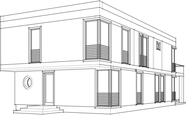 Modernes Geometrisches Architekturdesign Rendering Nachlassplan Architekturkunst Umrissillustration — Stockvektor