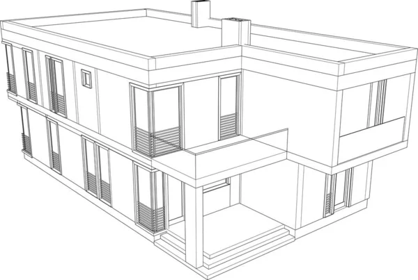 現代の幾何学建築デザイン 3Dレンダリング 不動産の青写真 建築芸術 アウトラインイラスト — ストックベクタ