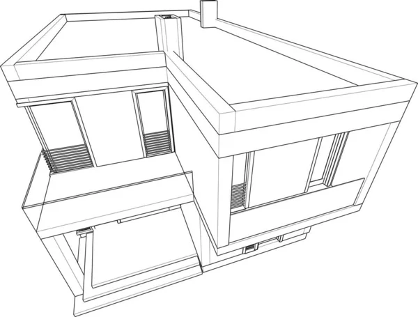 Modern Geometrisk Arkitektur Design Rendering Egendom Ritning Arkitektonisk Konst Kontur — Stock vektor