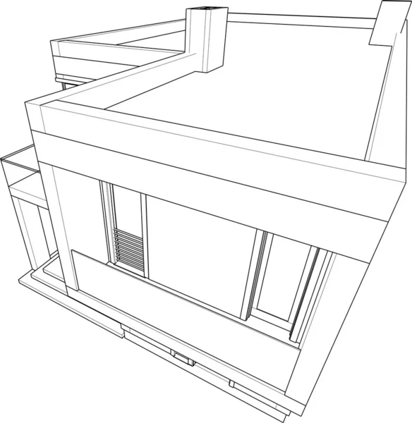 Modern Geometrisk Arkitektur Design Rendering Egendom Ritning Arkitektonisk Konst Kontur — Stock vektor