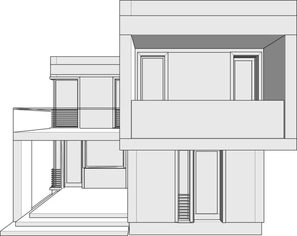 Modern Geometric Architecture Design Rendering Estate Blueprint Architectural Art Outline — Stock Vector