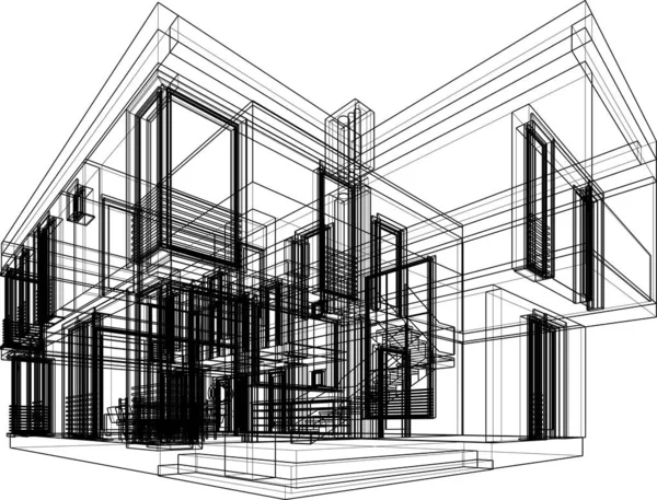 Modernes Geometrisches Architekturdesign Rendering Nachlassplan Architekturkunst Umrissillustration — Stockvektor