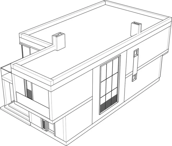 現代の幾何学建築デザイン 3Dレンダリング 不動産の青写真 建築芸術 アウトラインイラスト — ストックベクタ