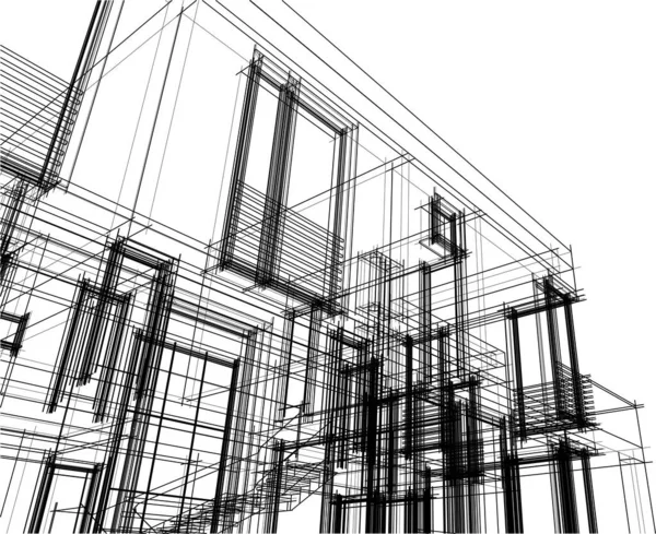 Modern Geometrisk Arkitektur Design Rendering Egendom Ritning Arkitektonisk Konst Kontur — Stock vektor