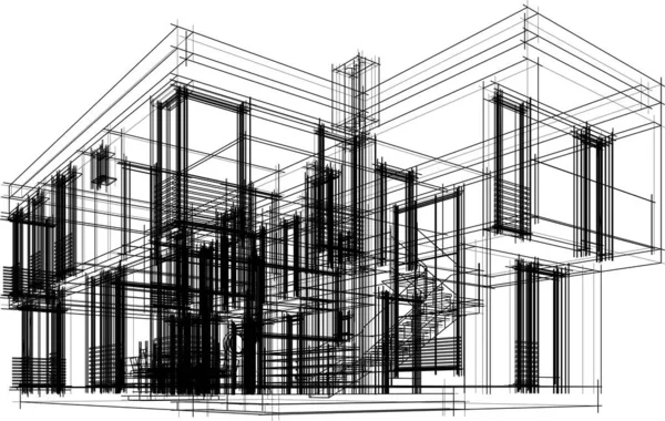 Modern Geometrisch Architectuur Ontwerp Rendering Landgoed Blauwdruk Architectonische Kunst Schets — Stockvector