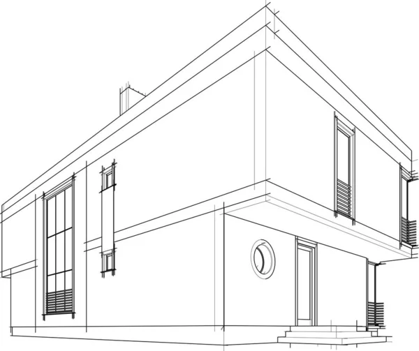 Modernes Geometrisches Architekturdesign Rendering Nachlassplan Architekturkunst Umrissillustration — Stockvektor