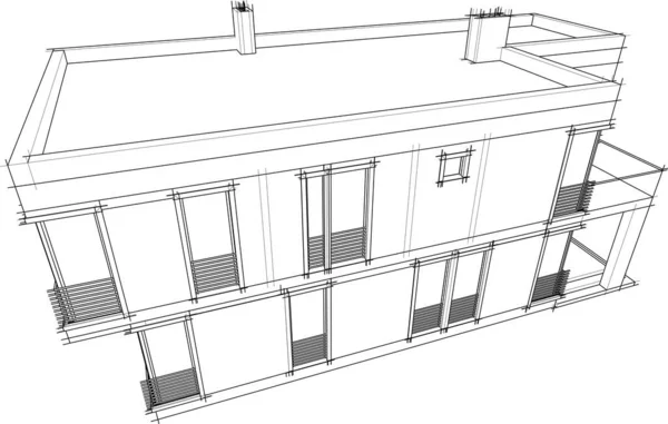 現代の幾何学建築デザイン 3Dレンダリング 不動産の青写真 建築芸術 アウトラインイラスト — ストックベクタ