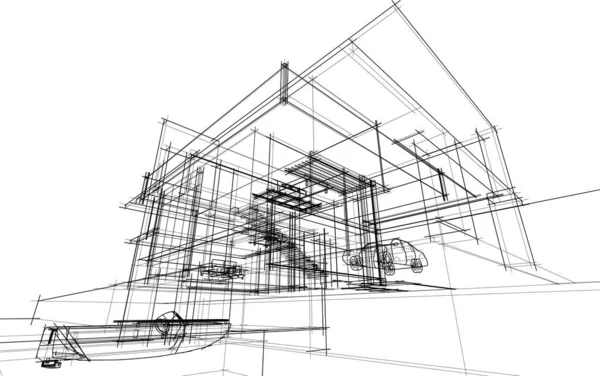 Modern Geometrisch Architectuur Ontwerp Rendering Landgoed Blauwdruk Architectonische Kunst Schets — Stockvector