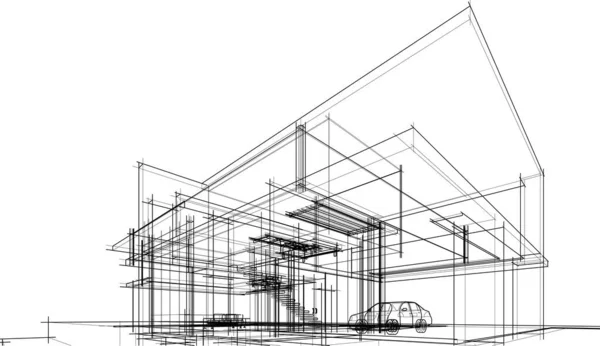 Современный Геометрический Архитектурный Дизайн Рендеринг Проект Поместья Архитектурное Искусство Набросок — стоковый вектор