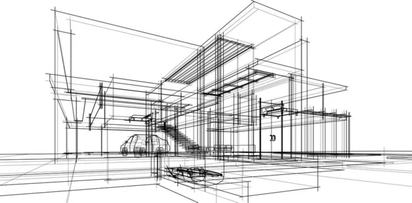 Design Arhitectura Geometrica Moderna Redare Plan Imobiliar Arta Arhitecturala Ilustratie — Vector de stoc