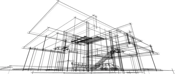 Modern Geometric Architecture Design Rendering Estate Blueprint Architectural Art Outline — Stock Vector