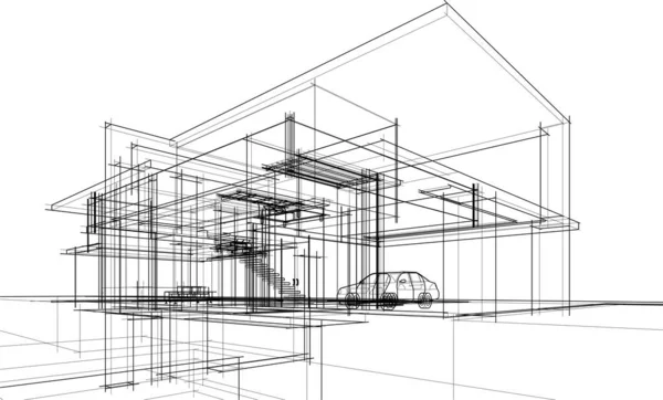 Modern Geometrik Mimari Tasarım Tasarım Gayrimenkul Planı Mimari Sanat Taslak — Stok Vektör