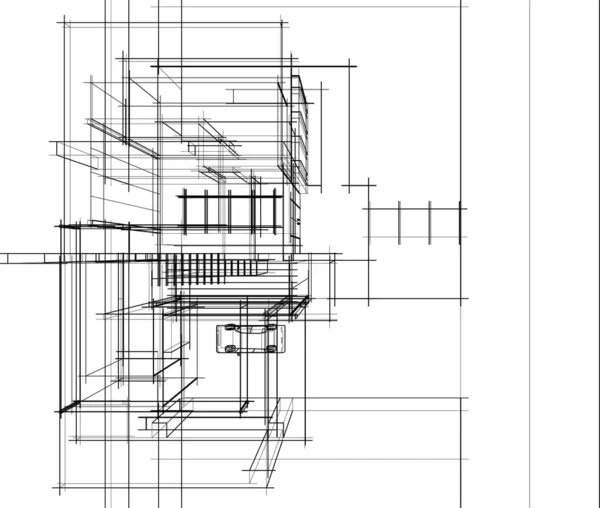 Modern Geometrik Mimari Tasarım Tasarım Gayrimenkul Planı Mimari Sanat Taslak — Stok Vektör