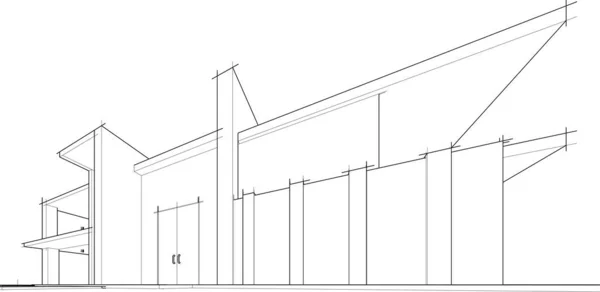 Modern Geometrisk Arkitektur Design Rendering Egendom Ritning Arkitektonisk Konst Kontur — Stock vektor