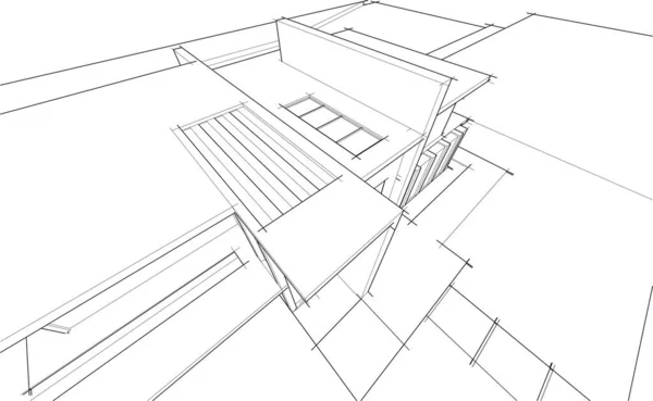 Moderni Geometrinen Arkkitehtuuri Suunnittelu Renderöinti Estate Suunnitelma Arkkitehtoninen Taide Ääriviivat — vektorikuva