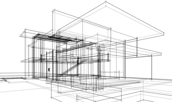 Modern Geometrik Mimari Tasarım Tasarım Gayrimenkul Planı Mimari Sanat Taslak — Stok Vektör