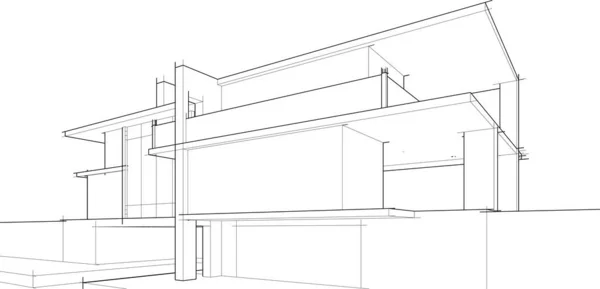 Moderní Geometrický Architektonický Design Vykreslování Panství Architektonické Umění Obrys Ilustrace — Stockový vektor