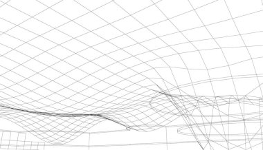Soyut mimari duvar kağıdı, dijital veri ve ağ bağlantı çizgileri beyaz arkaplan üzerinde teknoloji konsepti, 3D soyut illüstrasyon