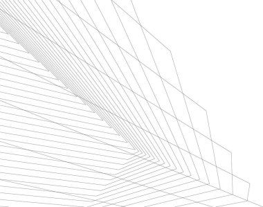 Soyut mimari duvar kağıdı, dijital veri ve ağ bağlantı çizgileri beyaz arkaplan üzerinde teknoloji konsepti, 3D soyut illüstrasyon