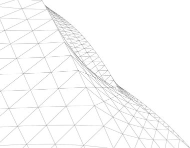 Soyut mimari duvar kağıdı, dijital veri ve ağ bağlantı çizgileri beyaz arkaplan üzerinde teknoloji konsepti, 3D soyut illüstrasyon