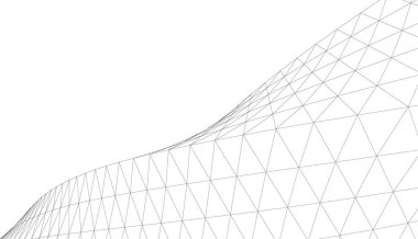 Soyut mimari duvar kağıdı, dijital veri ve ağ bağlantı çizgileri beyaz arkaplan üzerinde teknoloji konsepti, 3D soyut illüstrasyon