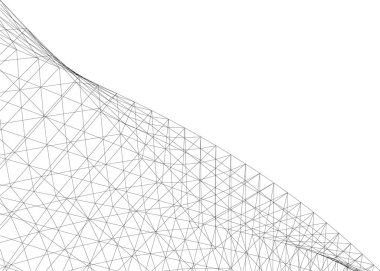 Soyut mimari duvar kağıdı, dijital veri ve ağ bağlantı çizgileri beyaz arkaplan üzerinde teknoloji konsepti, 3D soyut illüstrasyon