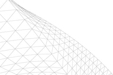 Soyut mimari duvar kağıdı, dijital veri ve ağ bağlantı çizgileri beyaz arkaplan üzerinde teknoloji konsepti, 3D soyut illüstrasyon