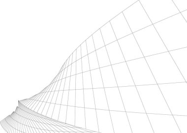 Soyut mimari duvar kağıdı, dijital veri ve ağ bağlantı çizgileri beyaz arkaplan üzerinde teknoloji konsepti, 3D soyut illüstrasyon