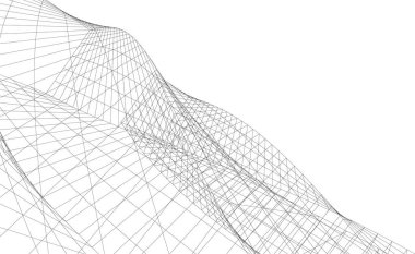 Soyut mimari duvar kağıdı, dijital veri ve ağ bağlantı çizgileri beyaz arkaplan üzerinde teknoloji konsepti, 3D soyut illüstrasyon