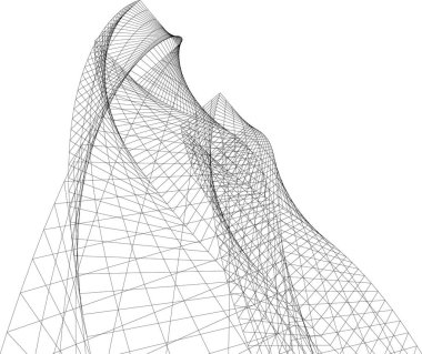 Soyut mimari duvar kağıdı, dijital veri ve ağ bağlantı çizgileri beyaz arkaplan üzerinde teknoloji konsepti, 3D soyut illüstrasyon