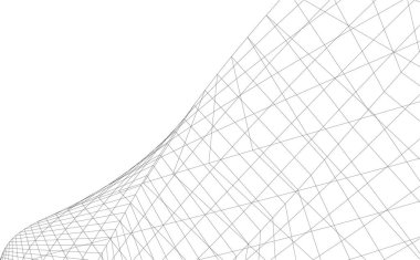 Soyut mimari duvar kağıdı, dijital veri ve ağ bağlantı çizgileri beyaz arkaplan üzerinde teknoloji konsepti, 3D soyut illüstrasyon