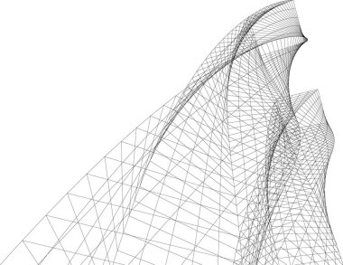 Soyut mimari duvar kağıdı, dijital veri ve ağ bağlantı çizgileri beyaz arkaplan üzerinde teknoloji konsepti, 3D soyut illüstrasyon