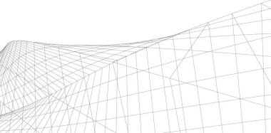 Soyut mimari duvar kağıdı, dijital veri ve ağ bağlantı çizgileri beyaz arkaplan üzerinde teknoloji konsepti, 3D soyut illüstrasyon