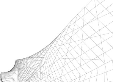 Soyut mimari duvar kağıdı, dijital veri ve ağ bağlantı çizgileri beyaz arkaplan üzerinde teknoloji konsepti, 3D soyut illüstrasyon