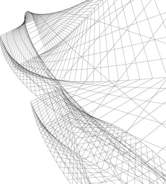 Soyut mimari duvar kağıdı, dijital veri ve ağ bağlantı çizgileri beyaz arkaplan üzerinde teknoloji konsepti, 3D soyut illüstrasyon