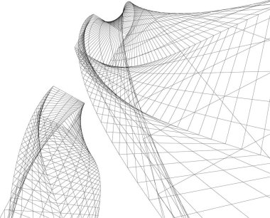 Soyut mimari duvar kağıdı, dijital veri ve ağ bağlantı çizgileri beyaz arkaplan üzerinde teknoloji konsepti, 3D soyut illüstrasyon