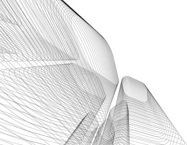 Soyut mimari duvar kağıdı, dijital veri ve ağ bağlantı çizgileri beyaz arkaplan üzerinde teknoloji konsepti, 3D soyut illüstrasyon