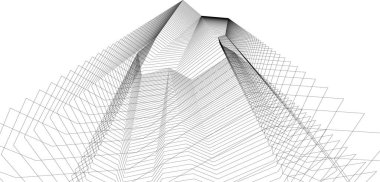 Soyut mimari duvar kağıdı, dijital veri ve ağ bağlantı çizgileri beyaz arkaplan üzerinde teknoloji konsepti, 3D soyut illüstrasyon