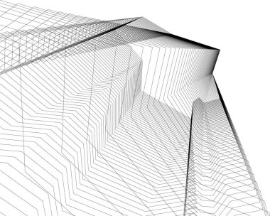 Soyut mimari duvar kağıdı, dijital veri ve ağ bağlantı çizgileri beyaz arkaplan üzerinde teknoloji konsepti, 3D soyut illüstrasyon