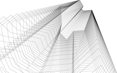 Soyut mimari duvar kağıdı, dijital veri ve ağ bağlantı çizgileri beyaz arkaplan üzerinde teknoloji konsepti, 3D soyut illüstrasyon