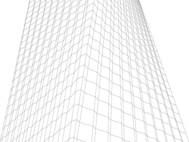 Soyut mimari duvar kağıdı, dijital veri ve ağ bağlantı çizgileri beyaz arkaplan üzerinde teknoloji konsepti, 3D soyut illüstrasyon