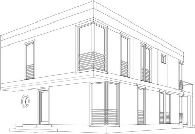 Modern geometrik mimari tasarım, 3D tasarım, gayrimenkul planı, mimari sanat, taslak çizimi.