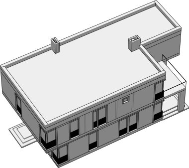 Modern geometrik mimari tasarım, 3D tasarım, gayrimenkul planı, mimari sanat, taslak çizimi.