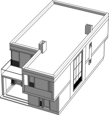 Modern geometrik mimari tasarım, 3D tasarım, gayrimenkul planı, mimari sanat, taslak çizimi.