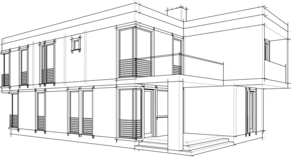 Desain Arsitektur Geometris Modern Rendering Cetak Biru Estate Seni Arsitektur - Stok Vektor