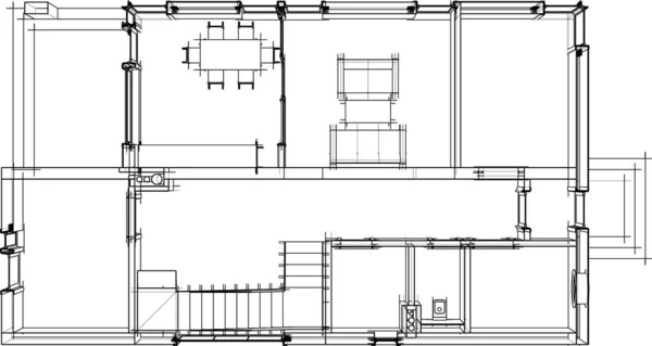 Modern Geometrisch Architectuur Ontwerp Rendering Landgoed Blauwdruk Architectonische Kunst Schets — Stockvector