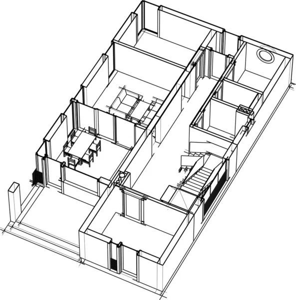 Design Architettura Geometrica Moderna Rendering Progetto Immobiliare Arte Architettonica Illustrazione — Vettoriale Stock