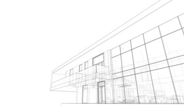 Modern geometrik mimari tasarım, 3D tasarım, gayrimenkul planı, mimari sanat, taslak çizimi.