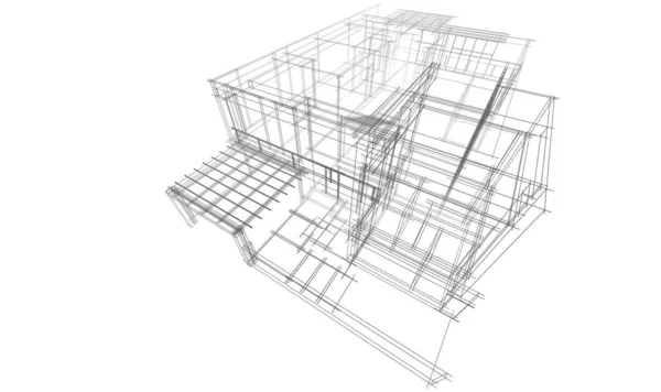 Современный Геометрический Архитектурный Дизайн Рендеринг Проект Поместья Архитектурное Искусство Набросок — стоковое фото